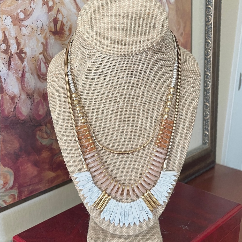 Stella & Dot White, Gold and Cream Convertible Statement Necklace